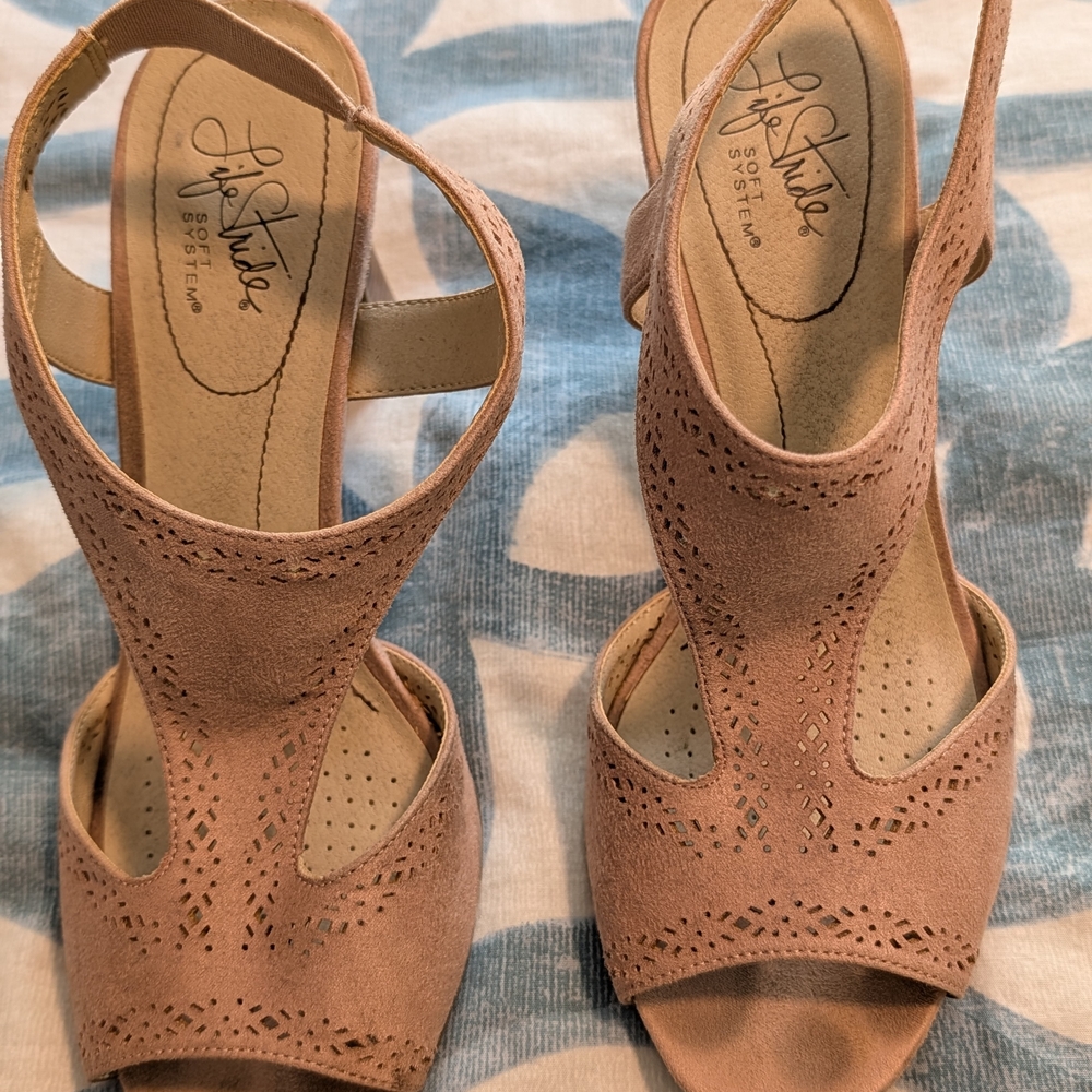 Life Stride Blush Suede Peep-Toe Slingback Heels